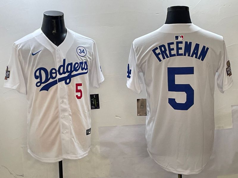 Men Los Angeles Dodgers #5 Freeman White Blue Fashion Game 2025 Nike MLB Jersey style 326